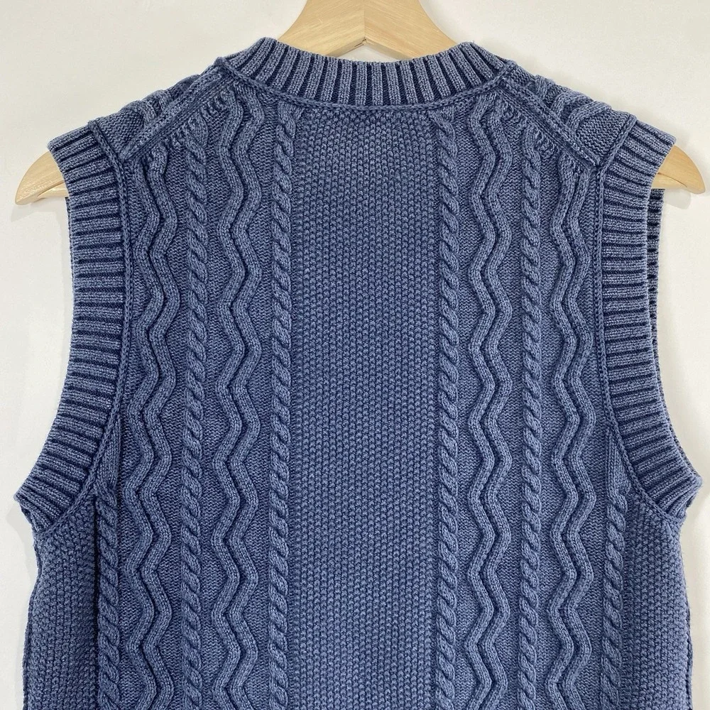 Abercrombie & Fitch Womens Navy Cotton Cable Knit Sweater Vest Size S Preppy